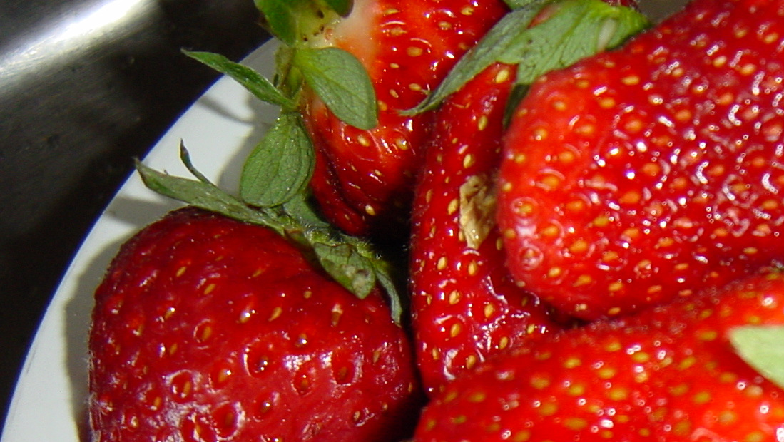 reife Erdbeeren im Sieb